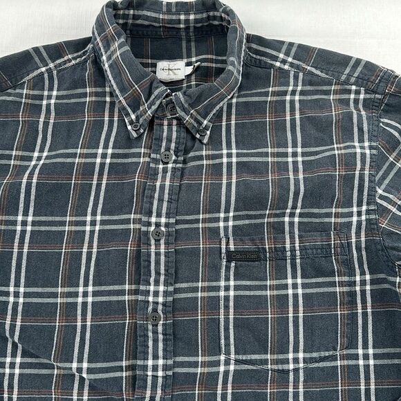 Calvin Klein Jeans Shirt Mens Extra Large Plaid Button Down Distressed 90s Y2K - Picture 4 of 9